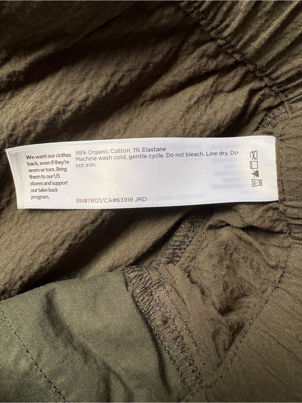 Eileen Fisher Lantern Olive Green Cotton Lightweight Pants Women’s XXS - Picture 5 of 5